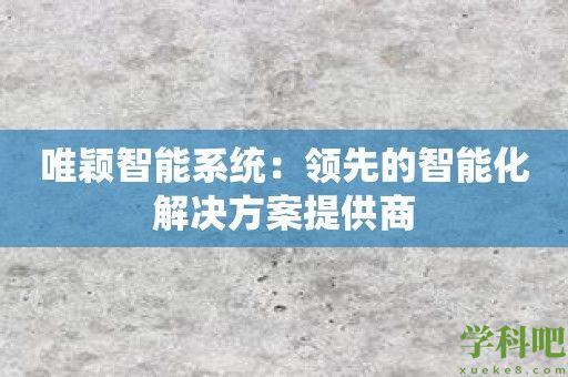 唯颖智能系统：领先的智能化解决方案提供商