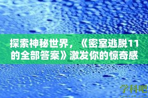 探索神秘世界，《密室逃脱11的全部答案》激发你的惊奇感！