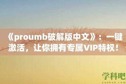 《proumb破解版中文》：一键激活，让你拥有专属VIP特权！