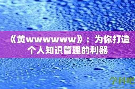 《黄wwwwww》：为你打造个人知识管理的利器