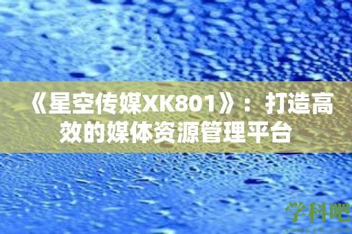 《星空传媒XK801》：打造高效的媒体资源管理平台