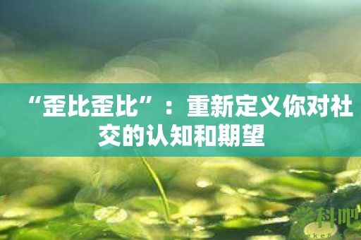 “歪比歪比”：重新定义你对社交的认知和期望