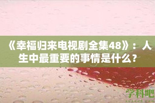 《幸福归来电视剧全集48》：人生中最重要的事情是什么？