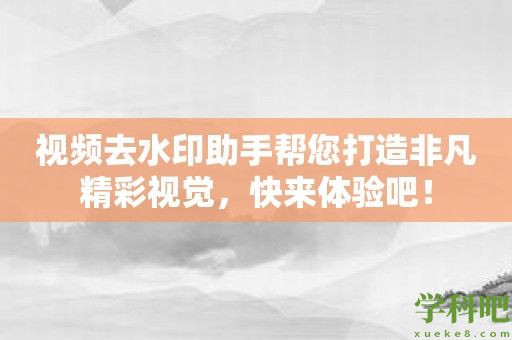 视频去水印助手帮您打造非凡精彩视觉，快来体验吧！