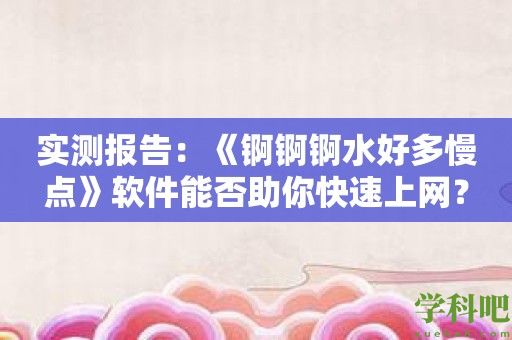 实测报告：《锕锕锕水好多慢点》软件能否助你快速上网？