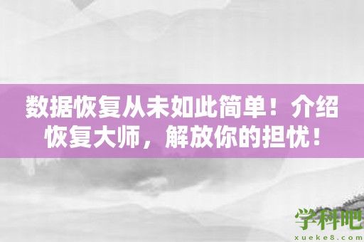 数据恢复从未如此简单！介绍恢复大师，解放你的担忧！