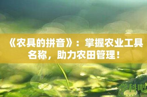 《农具的拼音》：掌握农业工具名称，助力农田管理！