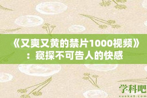 《又爽又黄的禁片1000视频》：窥探不可告人的快感